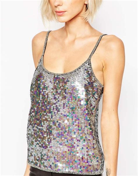 glitter camisole top|metallic sequin cropped cami.